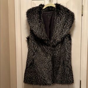 White House Black Market Faux Fur Vest in Black and Gray
